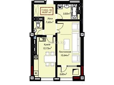 Строится, Элитка, 1 комната, 47 м²