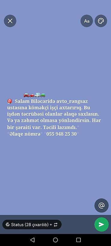 Работа: Vakansiya: Biləcəridə avto-rəngsaz ustasına köməkçi - Sahə — 1