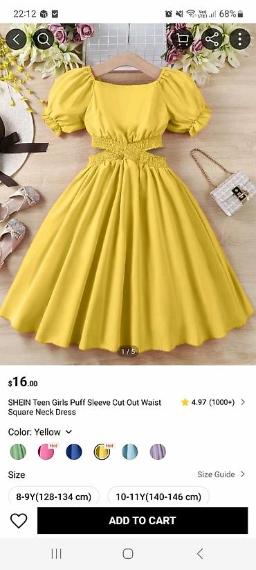 16 sadə: Məhsul: SHEIN Teen Girls Puff Sleeve Cut Out Waist Square Neck Dress — 2
