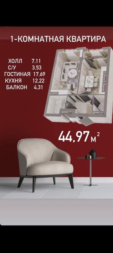 прадаю дом мурас ордо: 1 комната, 45 м², Элитка, 7 этаж, ПСО (под самоотделку)