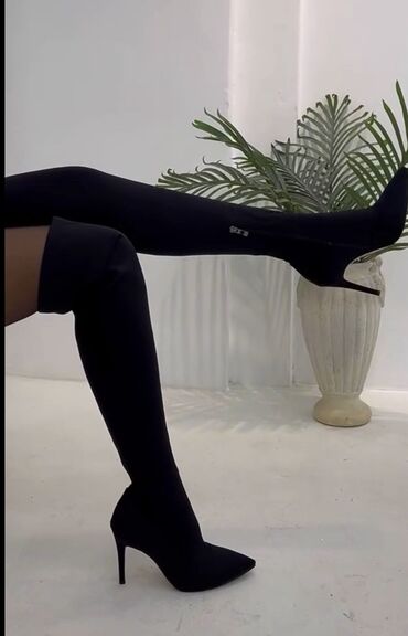 удобный обувь: Чулочные ботфорты-носок на шпильке - Цвет: глубокий черный - Высота