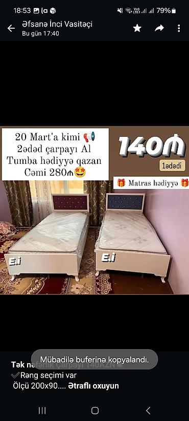 tek salon: *Tək nəfərlik Çarpayı 140AZN💥* ✔️Rəng seçimi var Ölçü 200x90 — 4