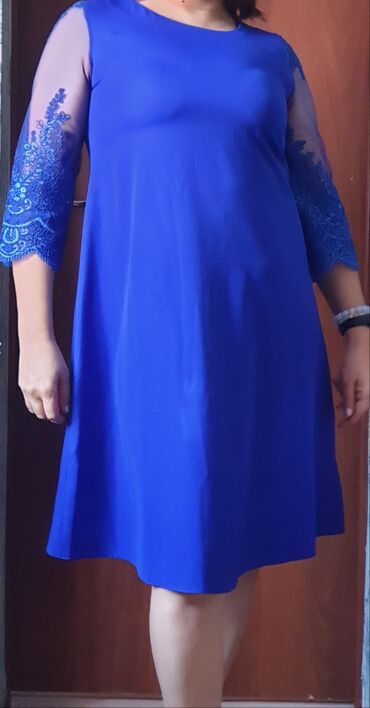 синяя вечерняя платья: Вечернее платье, Средняя модель, С рукавами, S (EU 36), M (EU 38)