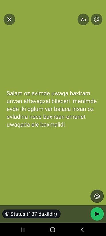 daye isi 2018: Uşaq baxımı xidməti – Aftavazal/Binəqədi istiqaməti, Biləcəri Öz — 1