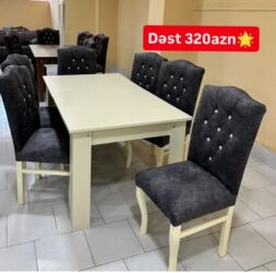 стулья для столовой: Qonaq otağı üçün, Yeni, Açılmayan, Dördbucaq masa, 6 stul
