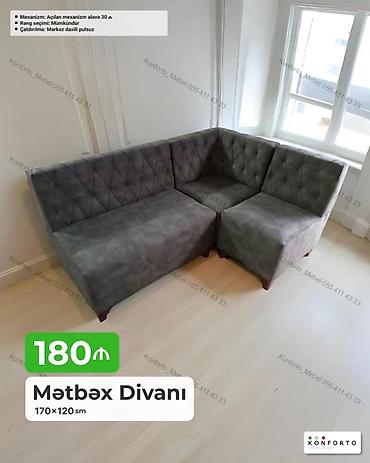 Divanlar: Mətbəx Divanı – künc model Ölçü: 170×120 sm Xüsusiyyətlər: - Künc — 1