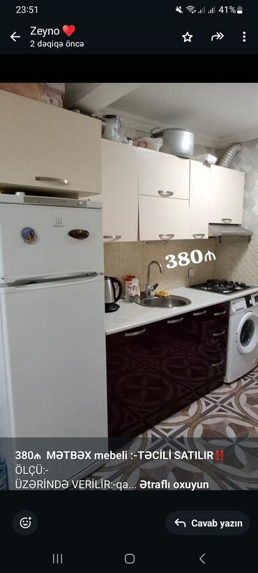 Ev üçün digər mebel: *380₼ MƏTBƏX mebeli :-TƏCİLİ SATILIR*‼️ ÖLÇÜ:- ÜZƏRİNDƏ VERİLİR:-qaz