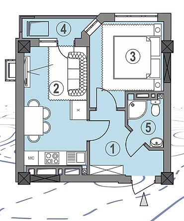 kant flat: 1 комната, 34 м², Восток-5 мкр Элитка, 4 этаж, ПСО (под самоотделку) — 2