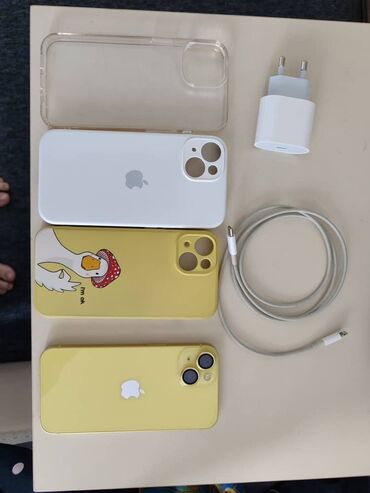 телефон бу токмок: IPhone 14, Б/у, 128 ГБ, Желтый, Зарядное устройство, Защитное стекло, Чехол, 84 %