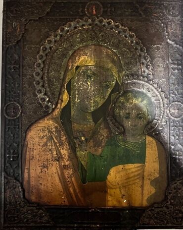 ana və bala şəkilləri: İsa Məsih və Meryam ana portret dəmir üzərində işleme