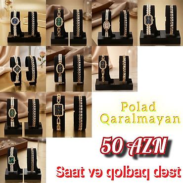 Saat və qolbaq dəsti – 50 AZN • Material: paslanmayan polad