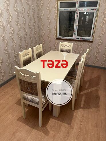 ev üçün stol stul: Qonaq otağı üçün, Yeni, Açılmayan, Kvadrat masa, 6 stul, Azərbaycan