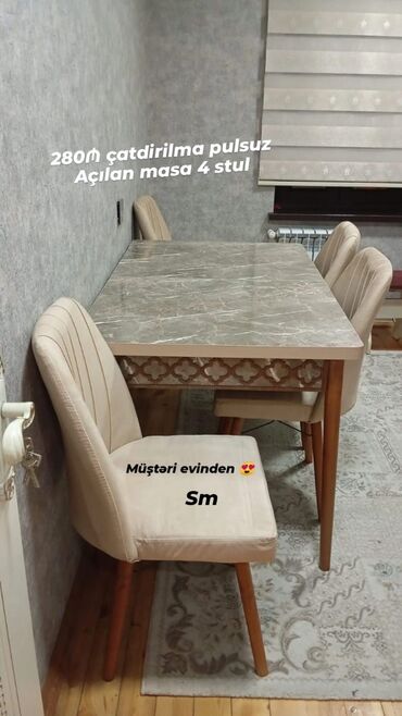 Masalar: Mətbəx üçün, Yeni, Açılan, 4 stul