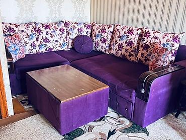 künc masa: Bənövşəyi künc divan dəsti + təkərli stol/puft - Forma: L şəkilli — 7