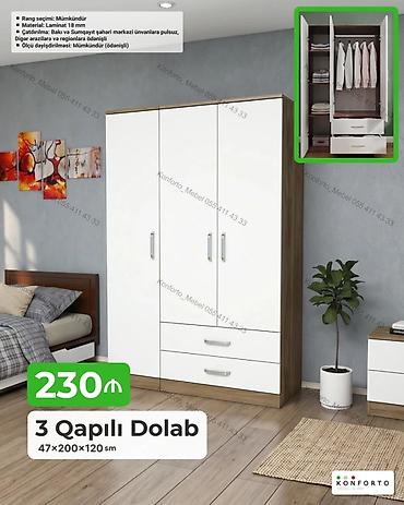 casio sumqayit: 3 qapılı paltar dolabı – 47×200×120 sm - Dizayn: ağ ön panellər və — 1