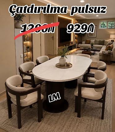 mermer metbex mebelleri: Mətbəx/qonaq otağı üçün premium yemək dəsti - 1 ədəd oval formalı — 1