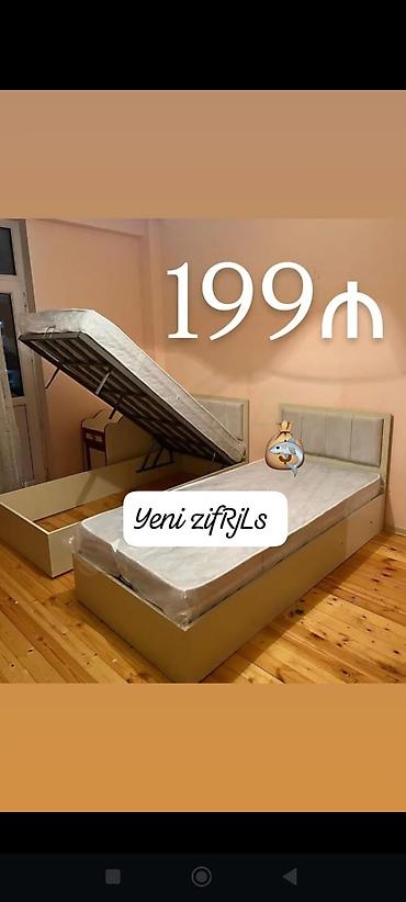 carpayı tek: Qaldırılan sandıqlı tək nəfərlik çarpayı və döşək dəsti - Ölçü: tək — 1