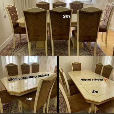 masa dəstəyi: Qonaq otağı üçün, Yeni, Açılmayan, Dördbucaq masa, 6 stul, Azərbaycan
