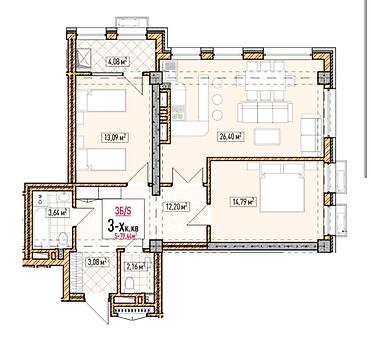 brk group: 3 комнаты, 79 м², Асанбай мкр Элитка, 14 этаж, ПСО (под самоотделку) — 2