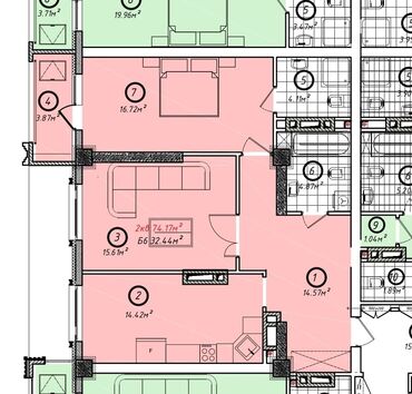 нбк: 2 комнаты, 75 м², Элитка, 13 этаж, ПСО (под самоотделку)