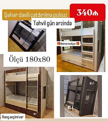 taxta nərdivan: İki mərtəbəli uşaq çarpayısı - Ölçü: 180x80 - Rəng seçimi var - — 1