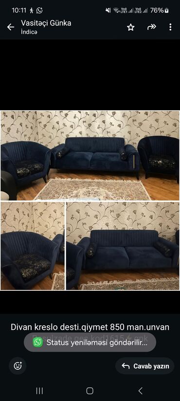 Sifarişlə TV stendlər: İşlənmiş, Divan, 2 kreslo