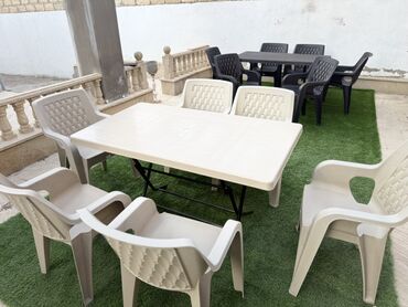 угловой стол письменный: Dördbucaq masa, 6 stul, Açılan, Stullar ilə, Plastik