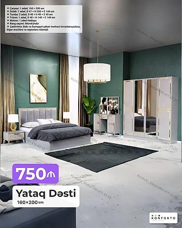 Ev və bağ: Yataq Dəsti – 160×200 sm Komplekt: - Çarpayı: 1 ədəd, 160×200 sm - — 1