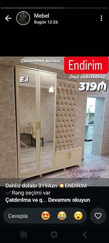 şfanerler: Dəhliz dolabı – endirimli Ölçü: 200×160×40 sm Qiymət: 319 AZN — 1