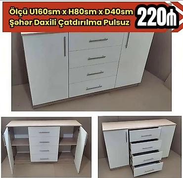 Ağ rəngli çoxfunksiyalı komod - Ölçü: U160 sm x H80 sm x D40 sm -