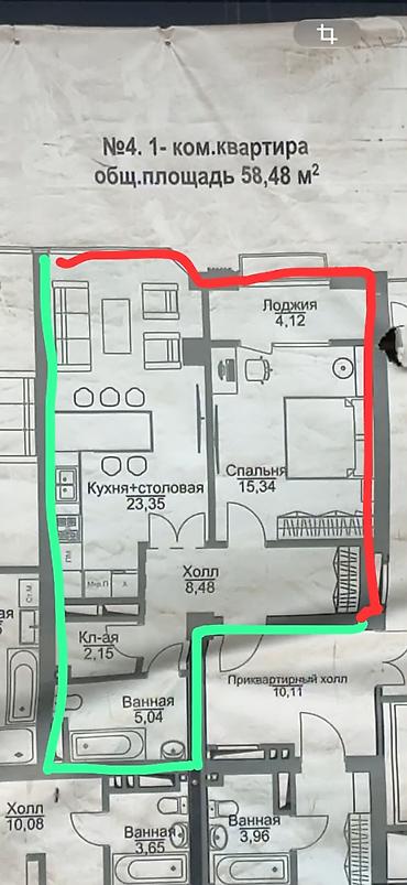 48: 1 комната, 58 м², Азия Молл Элитка, 13 этаж, ПСО (под самоотделку) — 1