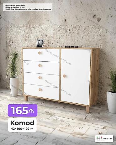 Ev və bağ: Komod – 42×100×120 sm - Dizayn: ağ ön panellər və ağac fakturalı — 1