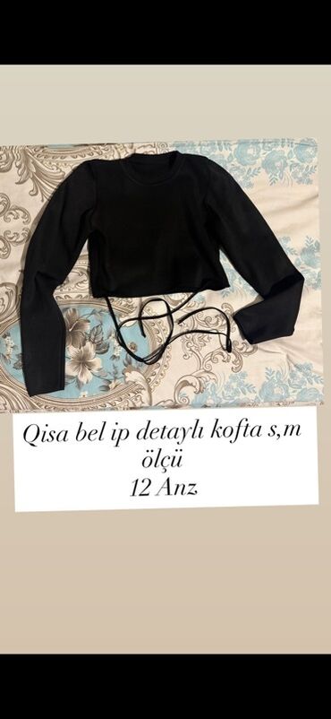 Qısa bel, ip detallı qadın koftası - Model: q crop top, uzun qol -