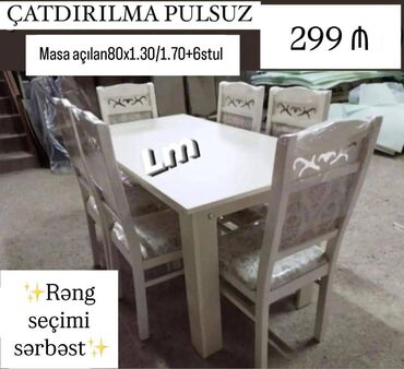 раскладные стулья: Masa dəsti MASA +6 STULL💥 Masa açılan : 80x1.30/1.70+6stul: 299₼