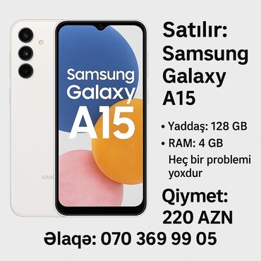 Samsung: Samsung Galaxy A15, rəng - Bej, Barmaq izi, İki sim kartlı, Sənədlərlə