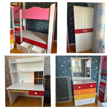 otaq qaplsl: Для девочки, Б/у, 2 односпальные кровати, Трюмо, Шкаф, Письменный стол