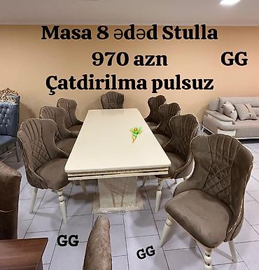 metbext stol stul: Mətbəx üçün, Yeni, Dördbucaq masa, 8 stul — 1