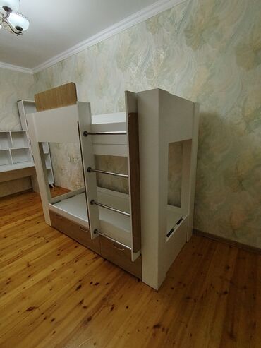 двухъярусные кровати со шкафом: Для девочки и мальчика, Кровать, Без матраса, С выдвижными ящиками, Ламинат