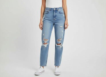 jeans mom fit pull and bear: PULL&BEAR, Jeansy damskie, rozmiar 2XS