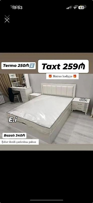 termo: Ağ rəngdə müasir yataq otağı dəsti. - Taxt: 259₼ - Bazalı model: 340₼ — 1