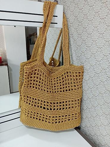 Çantalar: Toxunma çiyin çantası - Material: qalın pambıq/rafya tipli iplə əl — 1