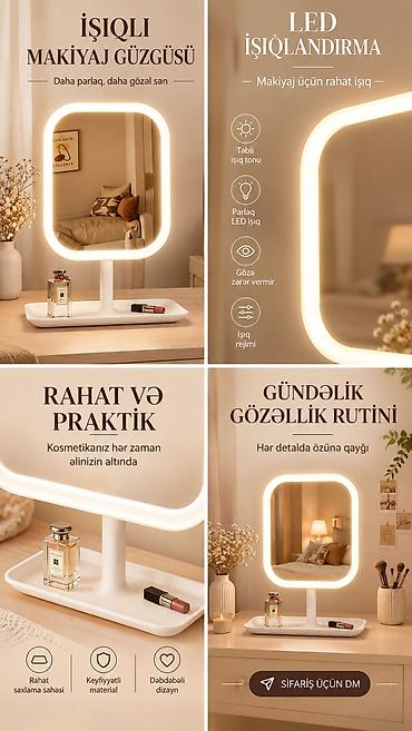 guzgulərin satisi: LED işıqlı makiyaj güzgüsü - Düzbucaqlı, yumşaq künclü masaüstü güzgü — 2