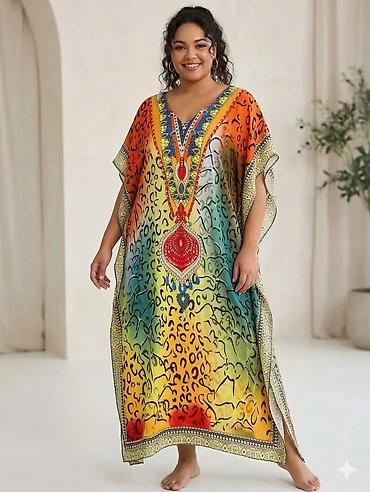 pull: Duga kaftan haljina sa V-izrezom, u više živopisnih varijanti boja — 4