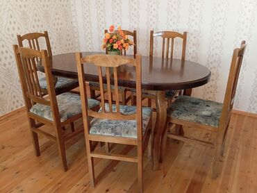 продам стол и стулья: Qonaq otağı üçün, İşlənmiş, Açılmayan, Oval masa, 6 stul, Malayziya