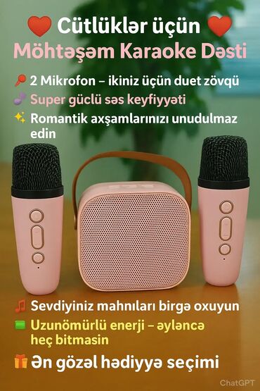 audio sistem: Cütlüklər üçün Möhtəşəm Karaoke Dəsti - Set: 2 ədəd simsiz mikrofon +