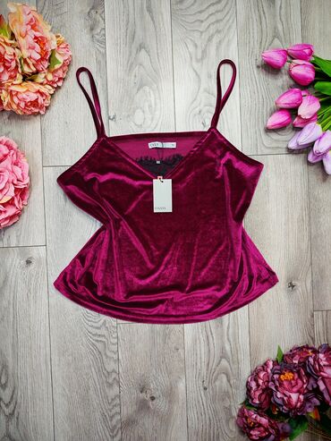 crop top c a: L (EU 40), Pliš, Jednobojni, bоја - Bordo