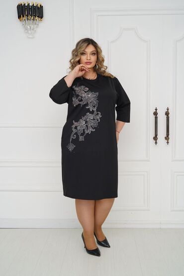 оптом красофка: Күнүмдүк көйнөк, Made in KG, Күз-жаз, Трикотаж, Түз, 7XL (EU 54), 8XL (EU 56), 9XL (EU 58)