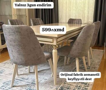 seyfe satlir: Qonaq otağı üçün, Yeni, Açılan, Dördbucaq masa, 6 stul