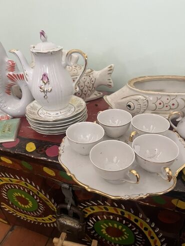 чайный сервиз барановка ссср: Çay dəsti, rəng - Ağ, Farfor