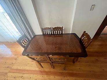 Qonaq otağı üçün, İşlənmiş, Açılan, Dördbucaq masa, 6 stul